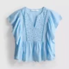 Blusa de algodón con mangas festoneadas y bordados