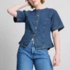 Blusa de manga corta ajustada de mezclilla de algodón para pantalones cortos