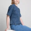 Blusa de manga corta ajustada de mezclilla de algodón para pantalones cortos