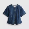 Blusa de manga corta ajustada de mezclilla de algodón para pantalones cortos