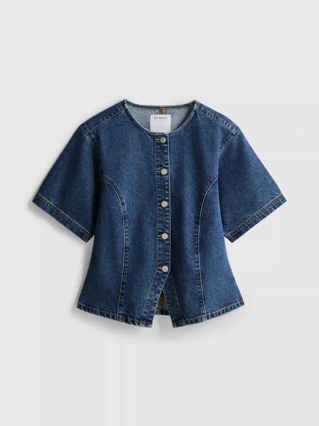 Blusa de manga corta ajustada de mezclilla de algodón para pantalones cortos