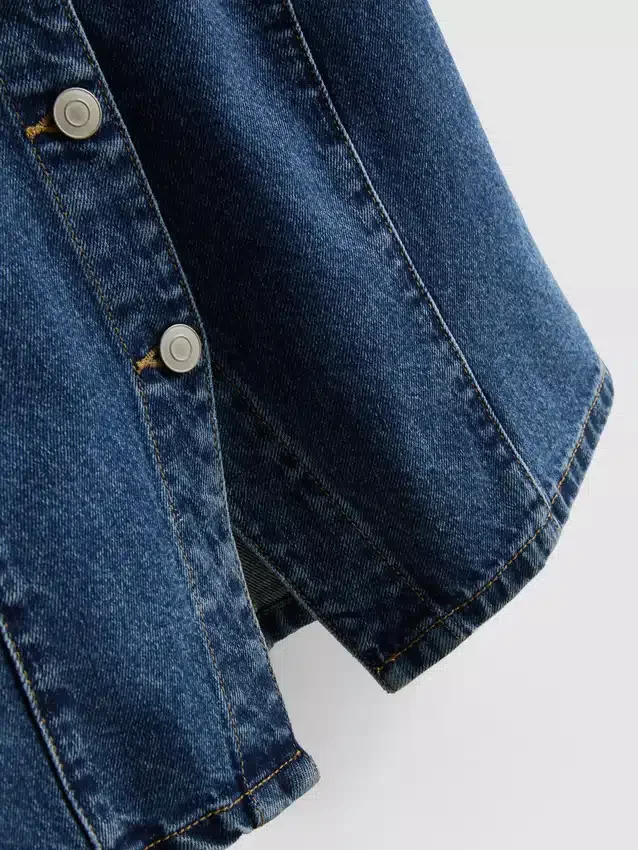 Blusa de manga corta ajustada de mezclilla de algodón para pantalones cortos