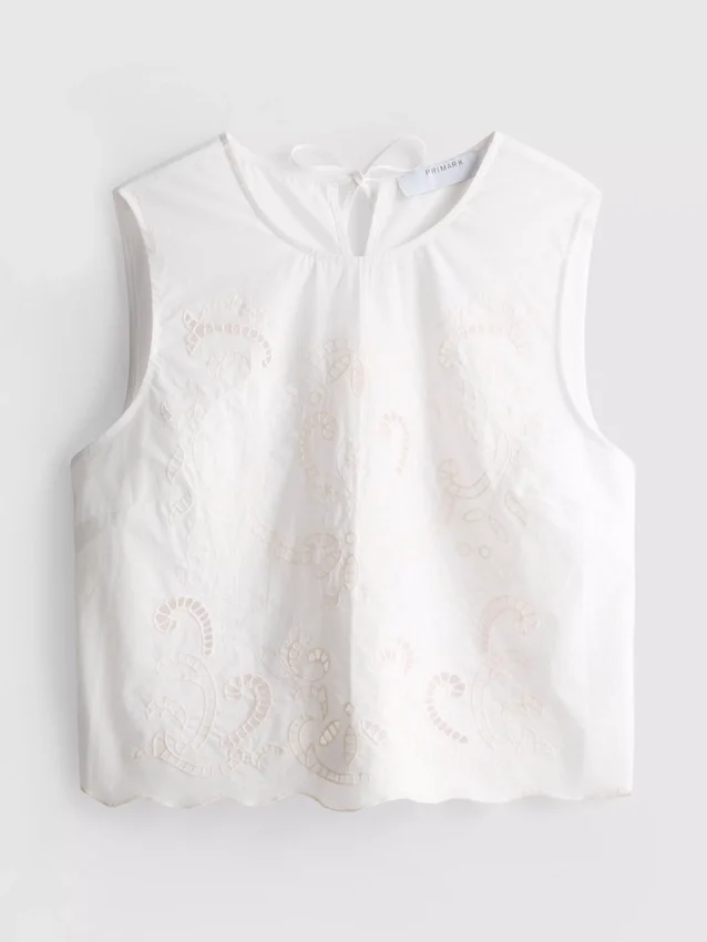 Blusa de manga corta de algodón bordada