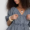 Blusa de Paula Echevarría con mangas abullonadas y rayas de seersucker