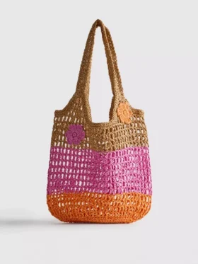 Bolsa de paja con estampado de flores