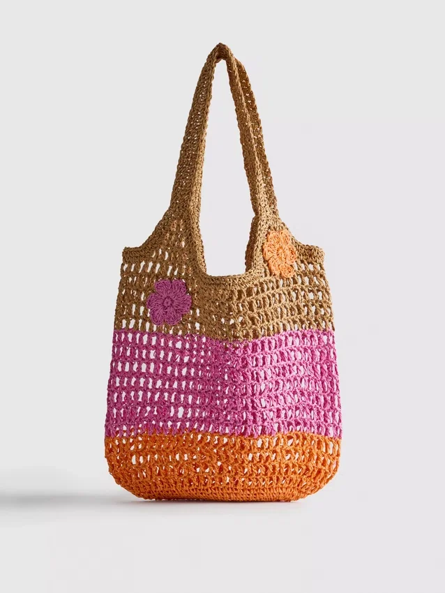 Bolsa de paja con estampado de flores