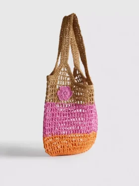 Bolsa de paja con estampado de flores