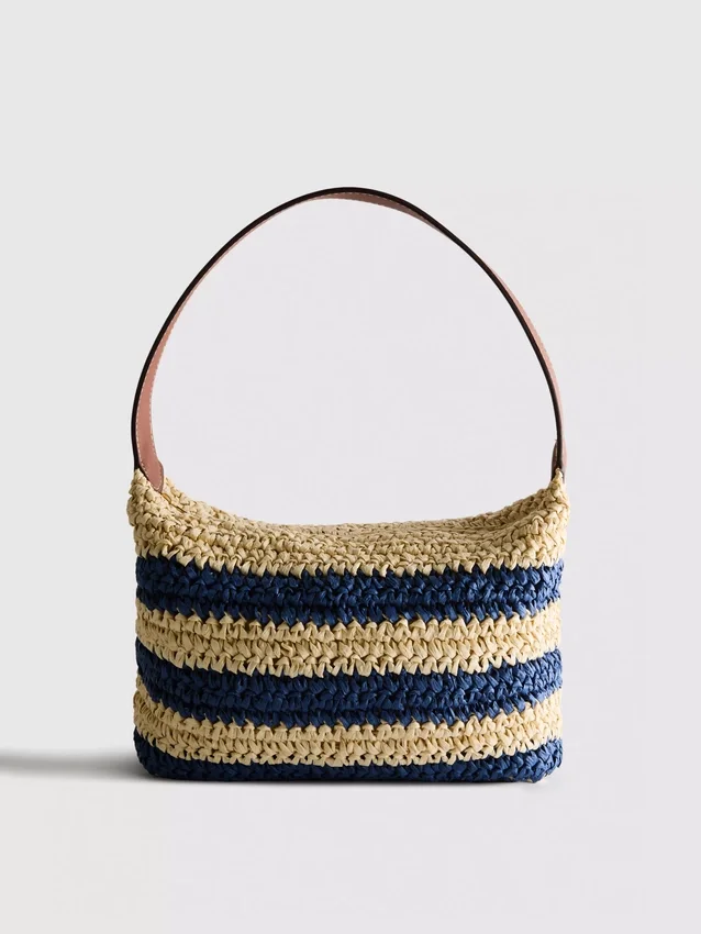 Bolso de rafia a rayas con correas para el hombro