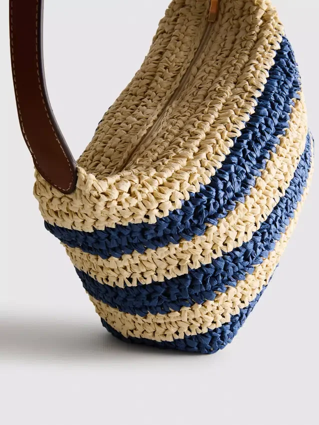Bolso de rafia a rayas con correas para el hombro