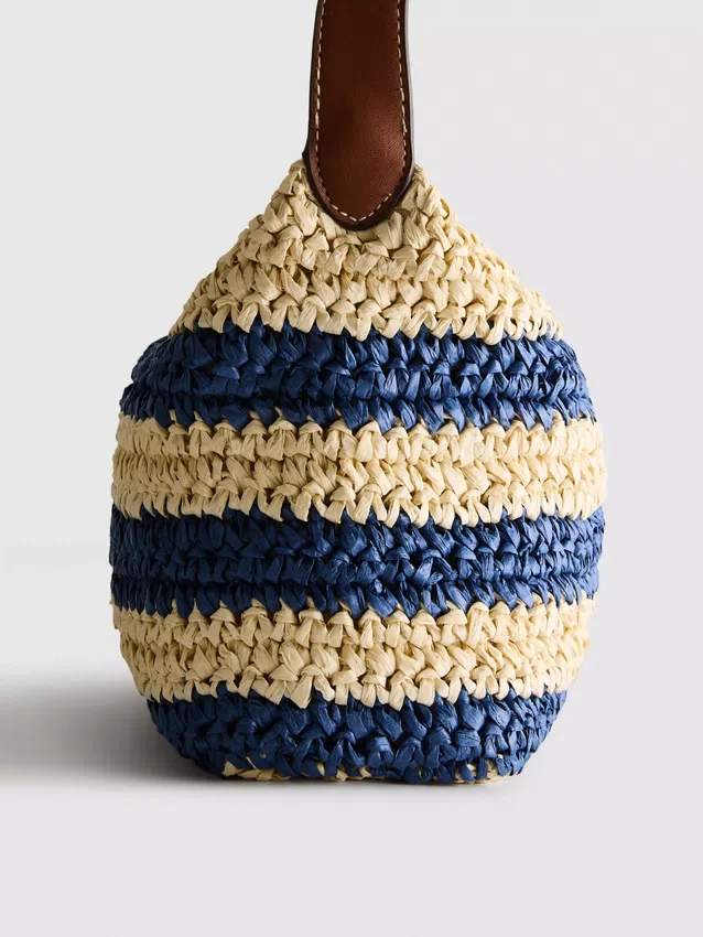 Bolso de rafia a rayas con correas para el hombro