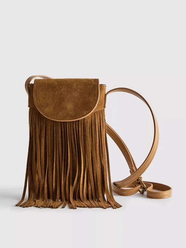 Bolso porta celular con flecos