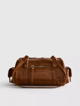 Bolso tipo bombín de imitación de cuero con efecto desgastado