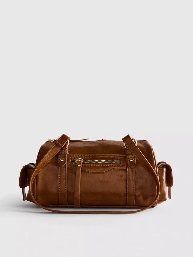 Bolso tipo bombín de imitación de cuero con efecto desgastado