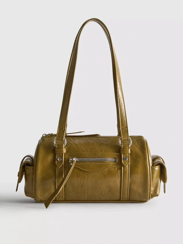 Bolso tipo bombín de imitación de cuero con efecto desgastado