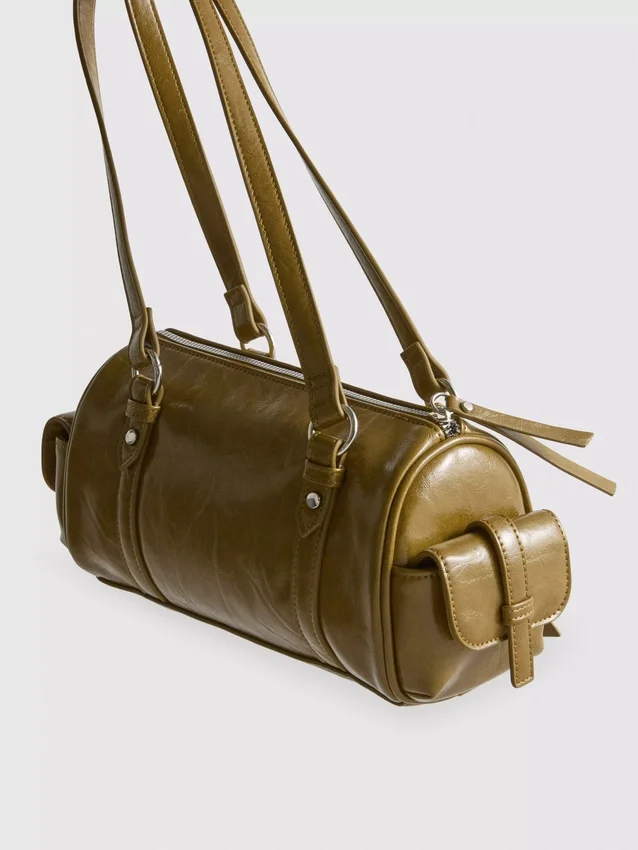 Bolso tipo bombín de imitación de cuero con efecto desgastado