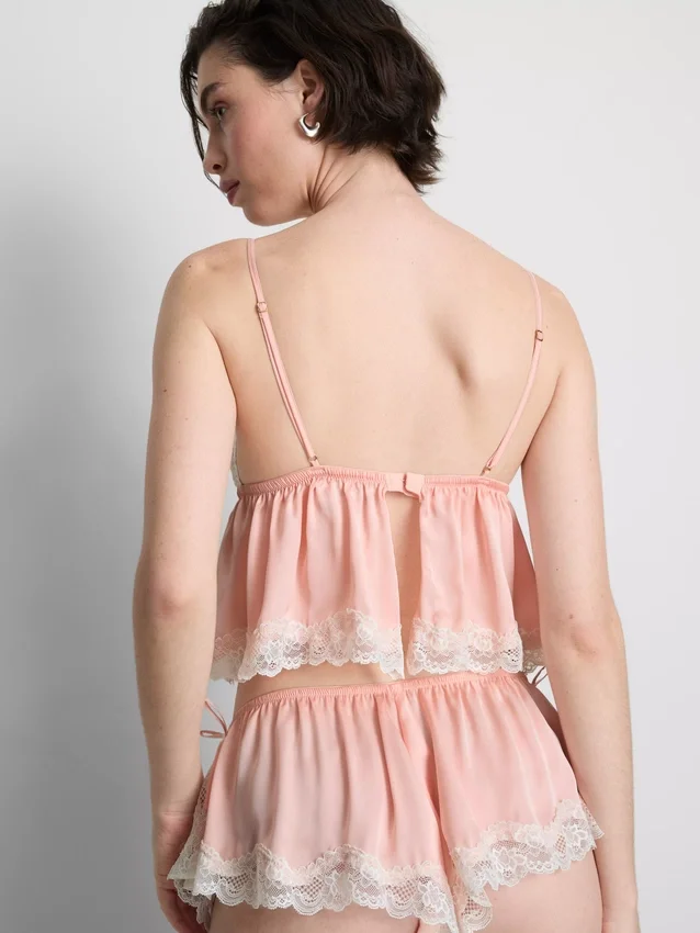 Bralette tipo babydoll de encaje y satén nupcial