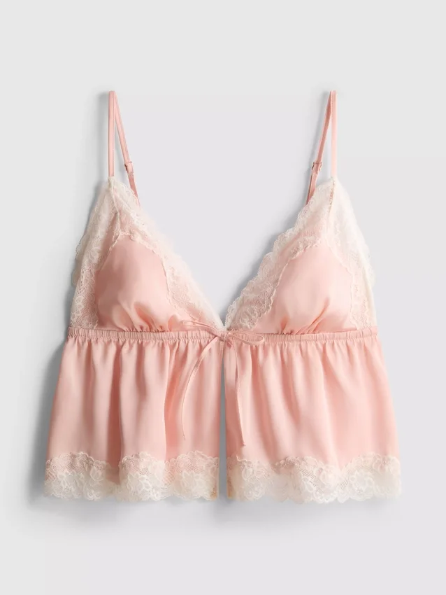 Bralette tipo babydoll de encaje y satén nupcial