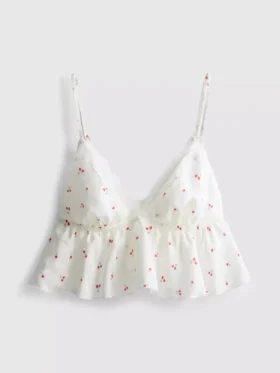 Bralette vaporoso con ribete de encaje color cereza