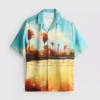 Camisa con cuello revere y estampado panorámico