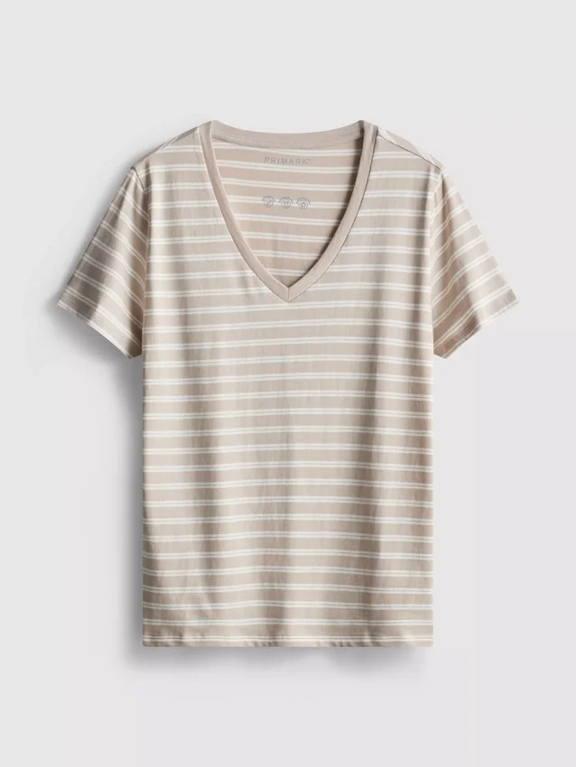Camisa de algodón a rayas con cuello en V