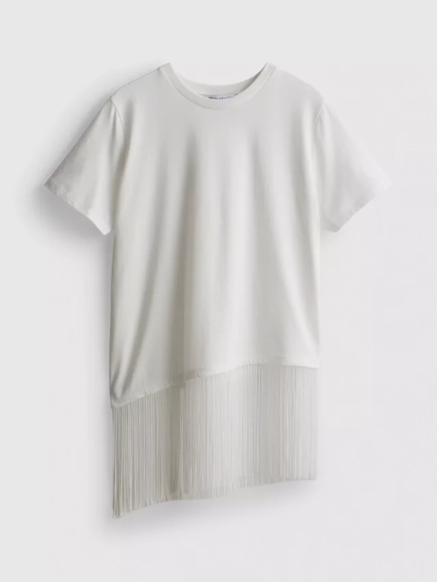 Camisa de algodón asimétrica con flecos