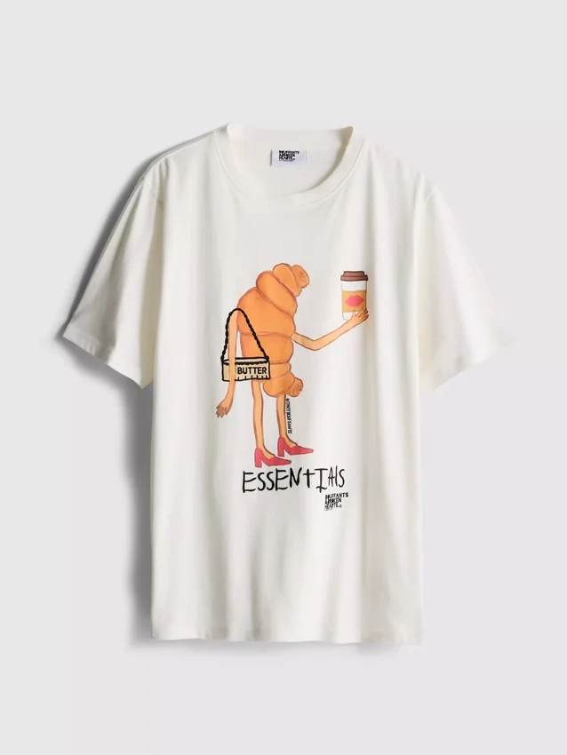 Camisa de algodón con forma de croissant, con motivos de volantes y corazones rotos