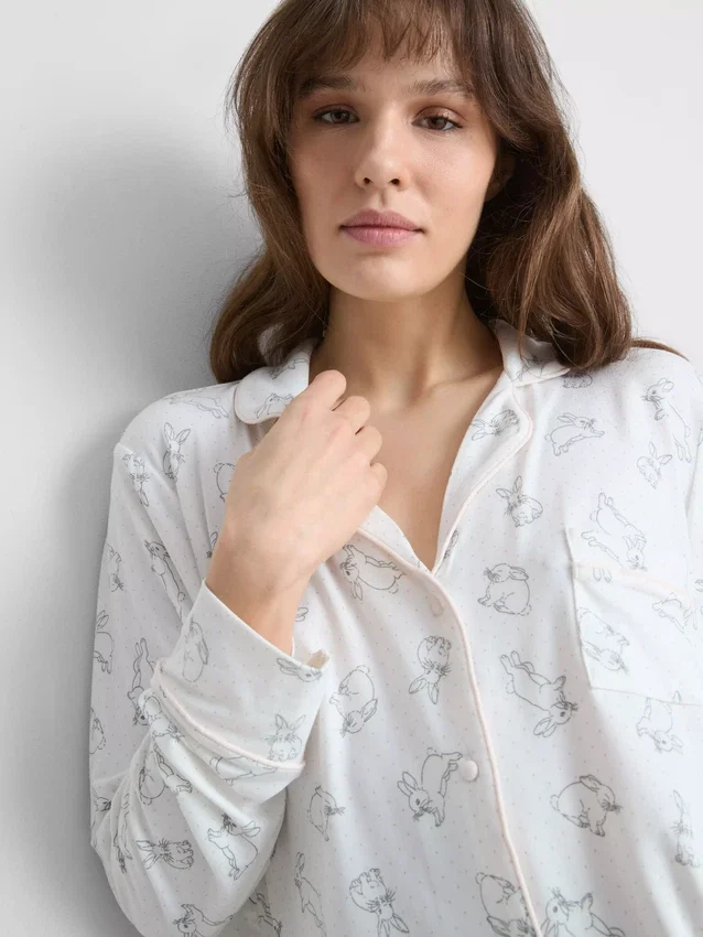 Camisa de dormir holgada estilo boyfriend con estampado