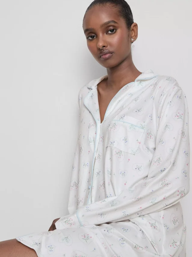 Camisa de dormir holgada estilo boyfriend con estampado