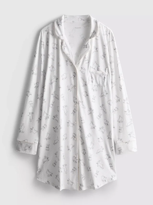 Camisa de dormir holgada estilo boyfriend con estampado