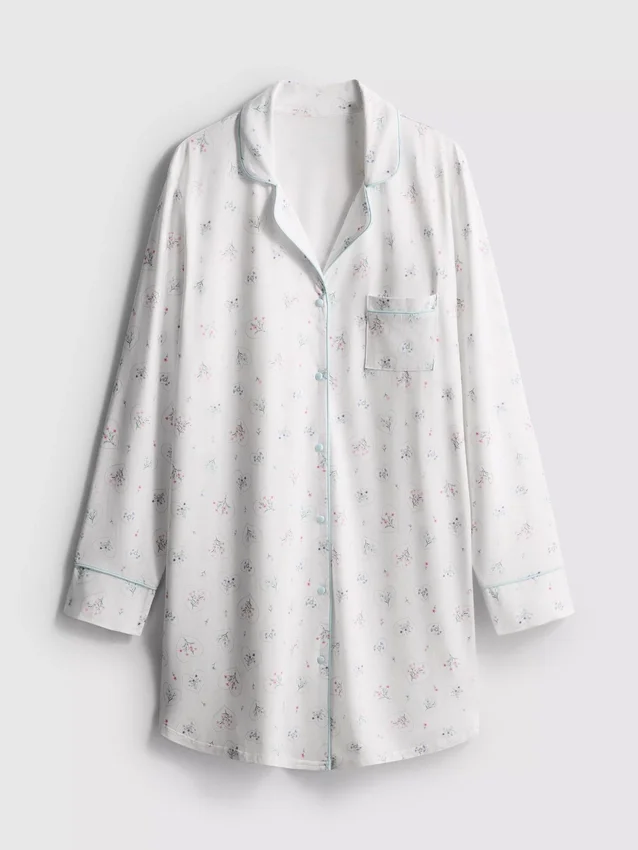 Camisa de dormir holgada estilo boyfriend con estampado