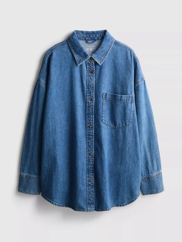 Camisa de mezclilla de algodón de corte holgado con botones