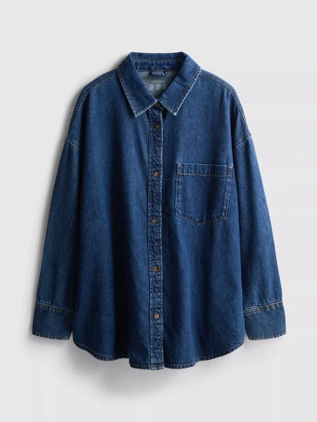 Camisa de mezclilla de algodón de corte holgado con botones