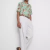Camisa de pantalón corto con botones y estampado de pájaros