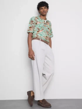 Camisa de pantalón corto con botones y estampado de pájaros