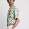 Camisa de pantalón corto con botones y estampado de pájaros