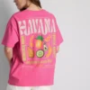 Camisa oversize de color habana con estampado gráfico, con alto contenido de algodón