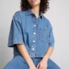 Camisas cortas de corte cuadrado en denim de algodón