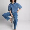 Camisas cortas de corte cuadrado en denim de algodón