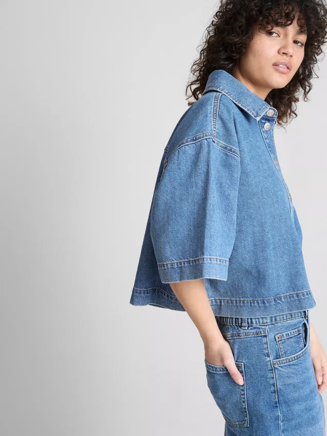 Camisas cortas de corte cuadrado en denim de algodón