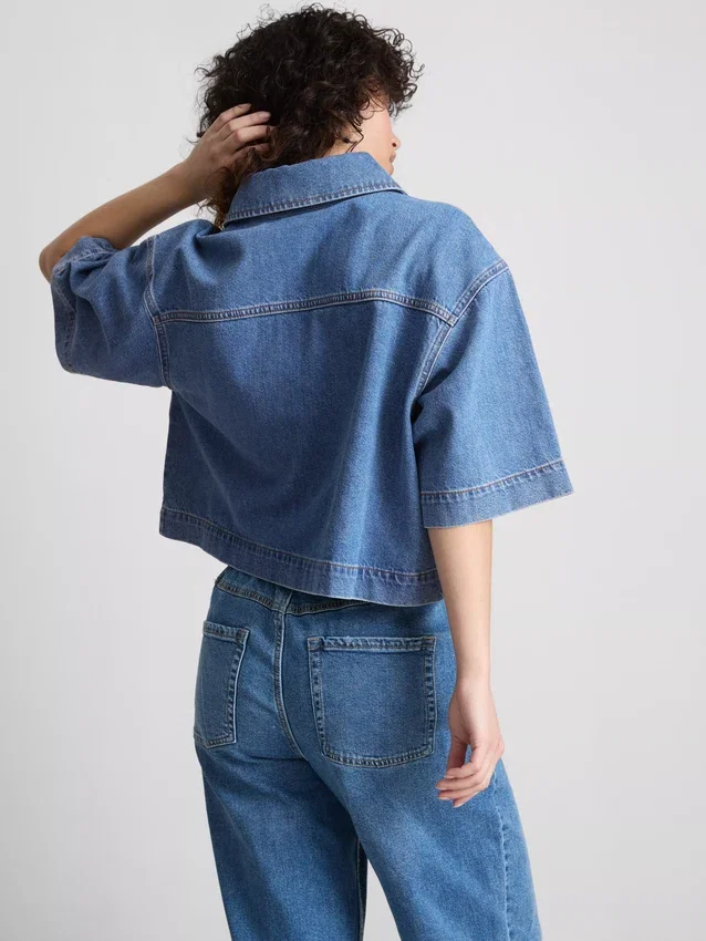Camisas cortas de corte cuadrado en denim de algodón