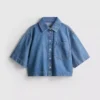 Camisas cortas de corte cuadrado en denim de algodón