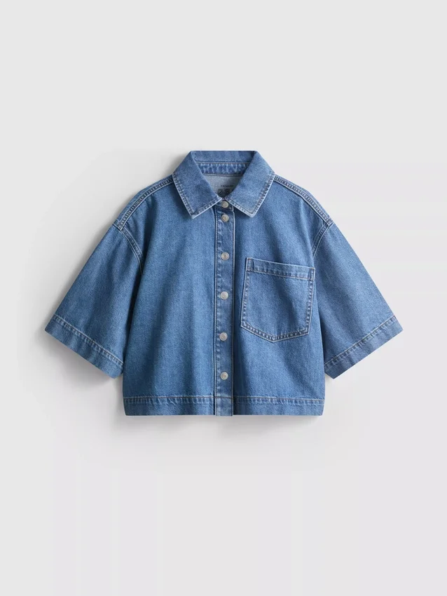 Camisas cortas de corte cuadrado en denim de algodón