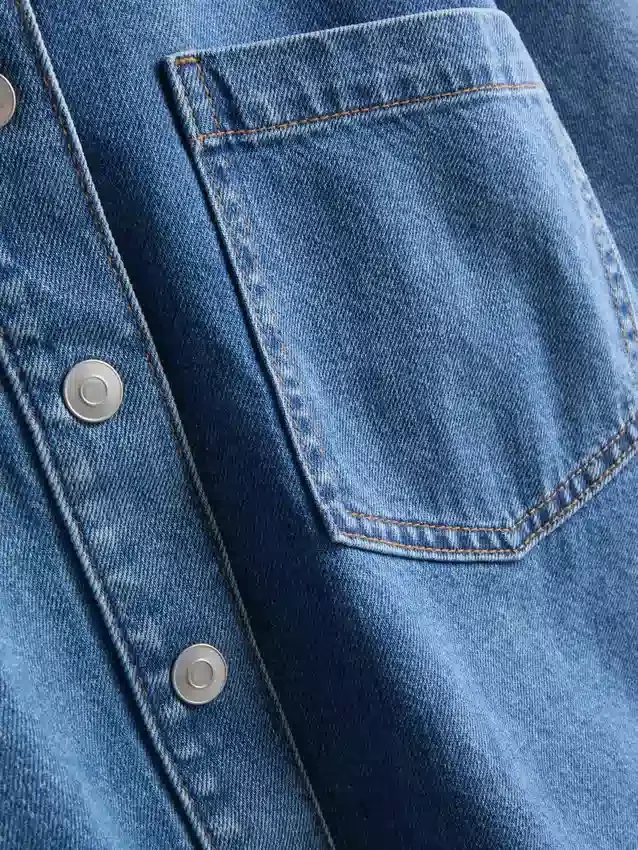 Camisas cortas de corte cuadrado en denim de algodón