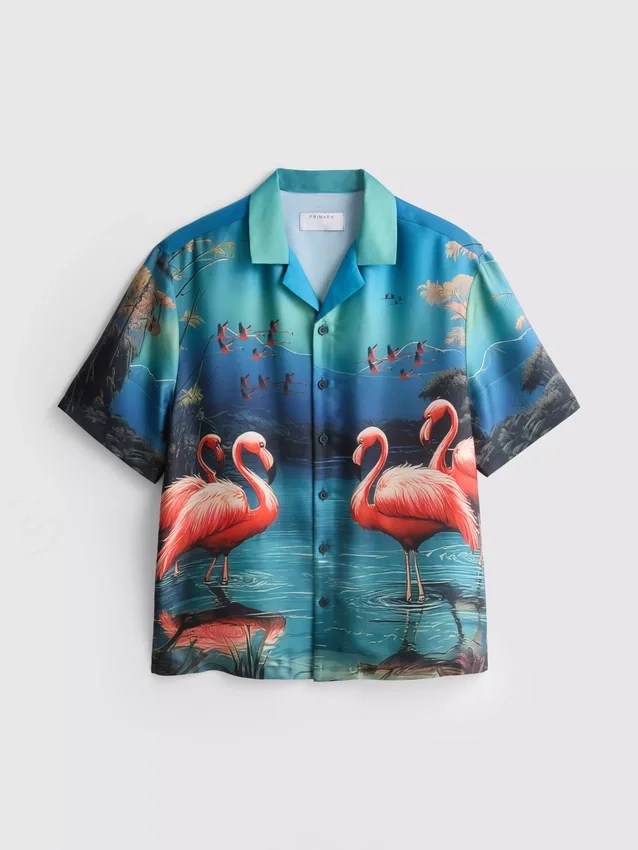 Camisas de manga corta con botones y estampado de flamencos