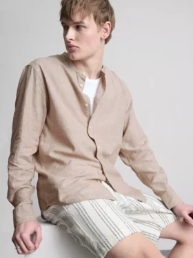 Camisas de mezcla de lino con cuello de abuelo