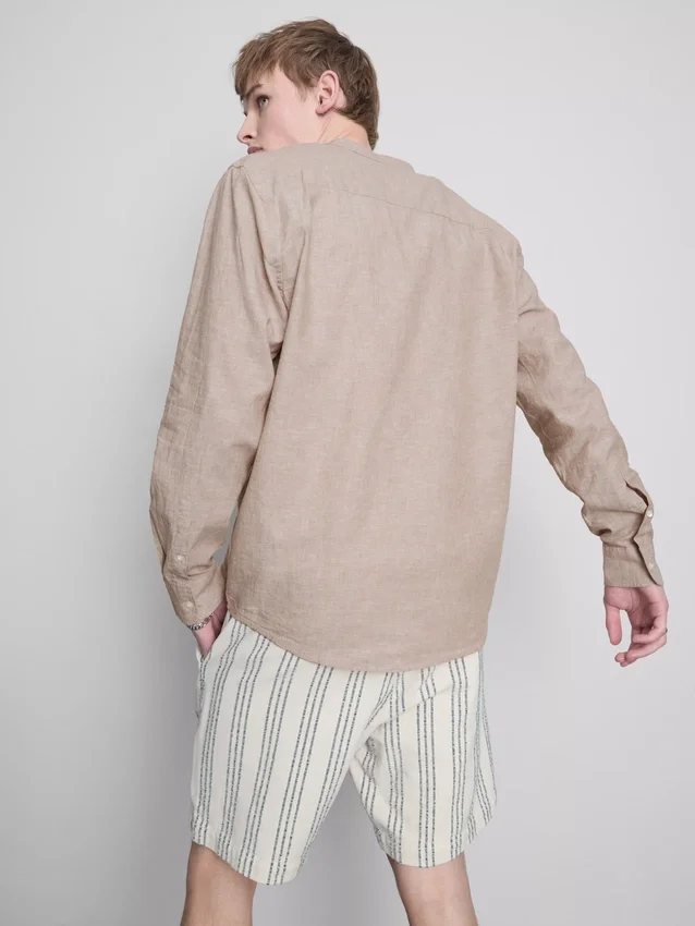Camisas de mezcla de lino con cuello de abuelo