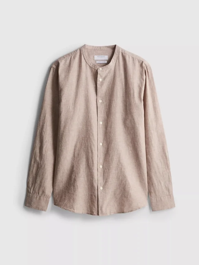 Camisas de mezcla de lino con cuello de abuelo