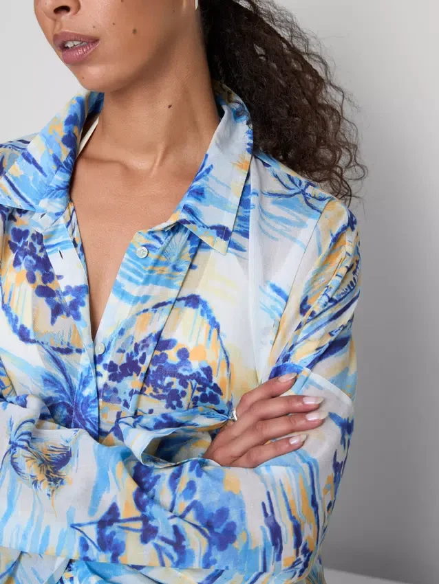 Camisas de playa de algodón estampadas con botones