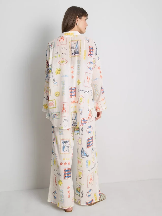 Camisas de playa de algodón estampadas con botones