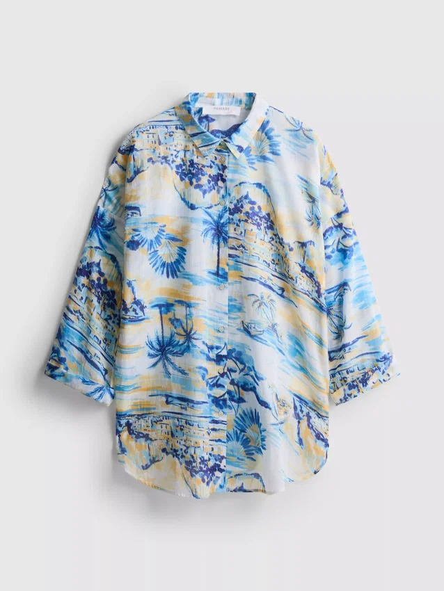 Camisas de playa de algodón estampadas con botones